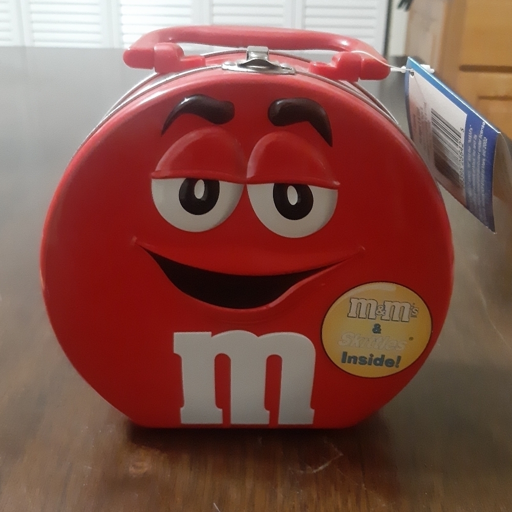 M&M Red Mini Tin Lunchbox With Handle NEW